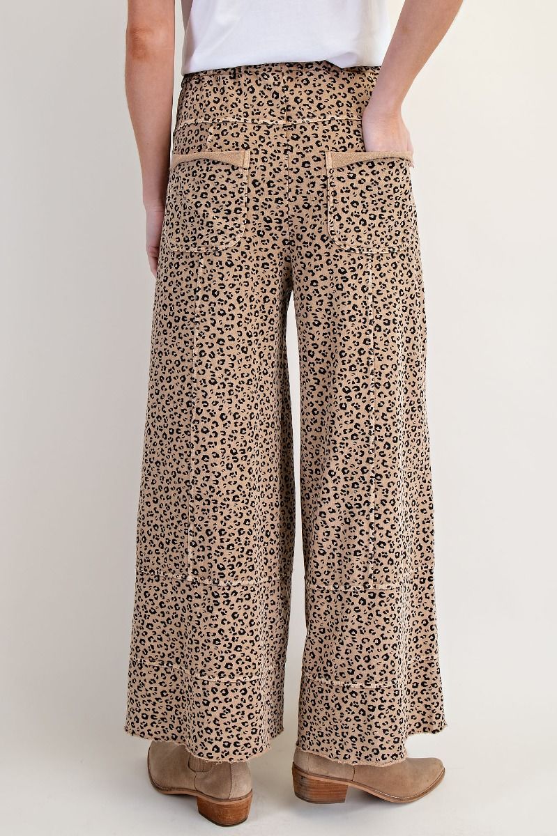 EASEL Animal Print Mineral Washed Terry Knit Lounge Cargos Camel