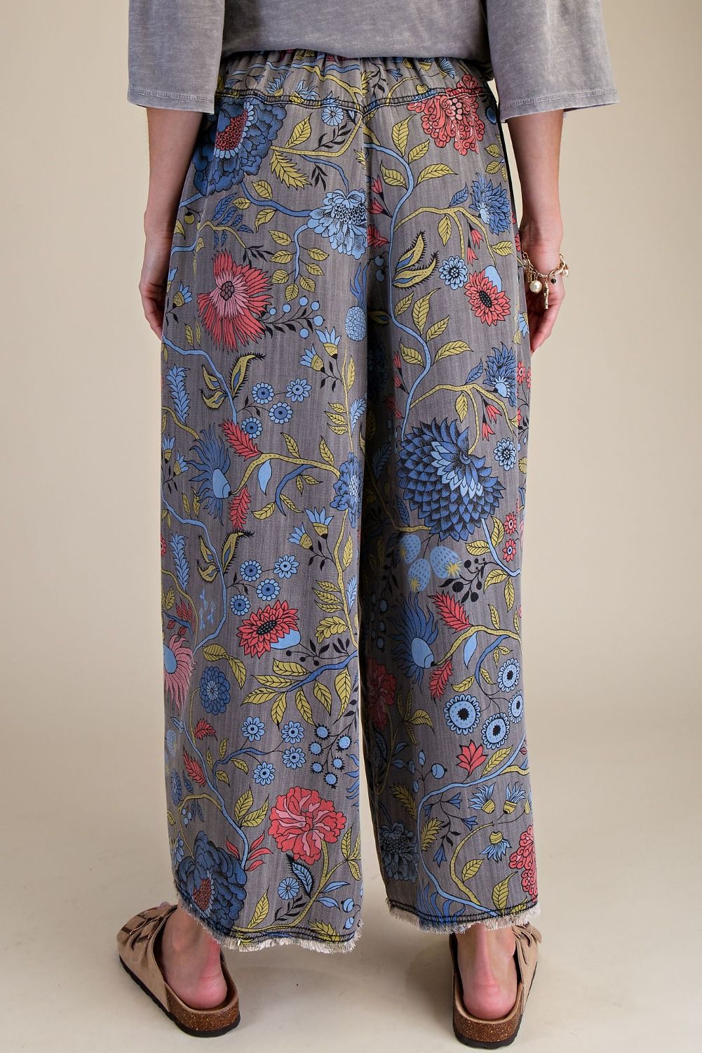 Easel Black Denim Floral Chambray Pant