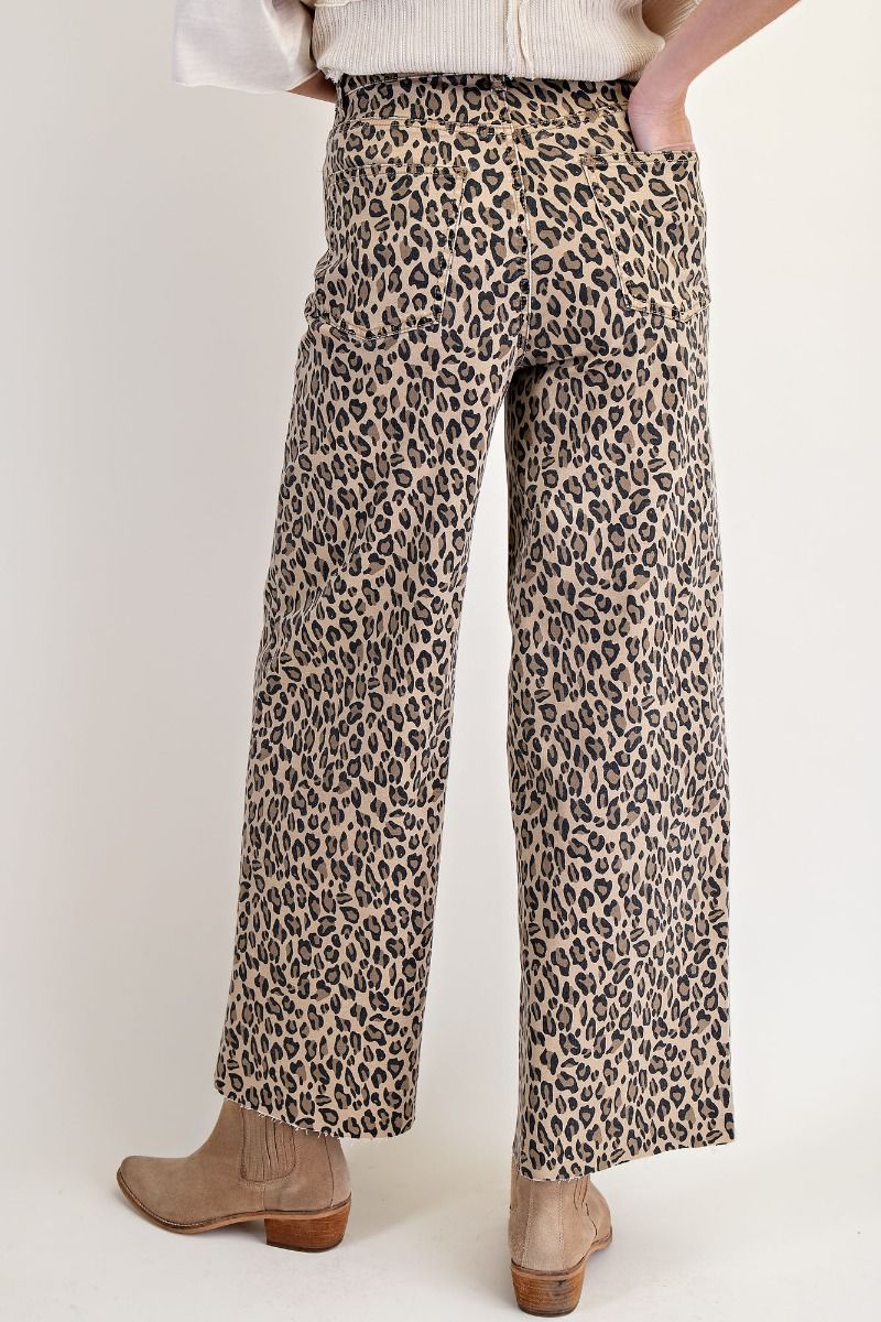 EASEL Animal Print Washed Twill Pants Camel