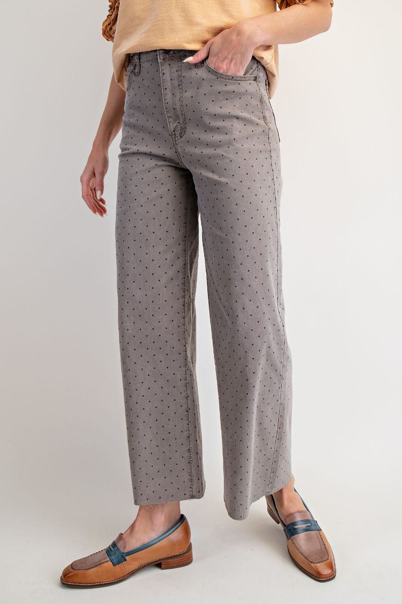 EASEL Polka Dot Printed Stretch Pants Mocha