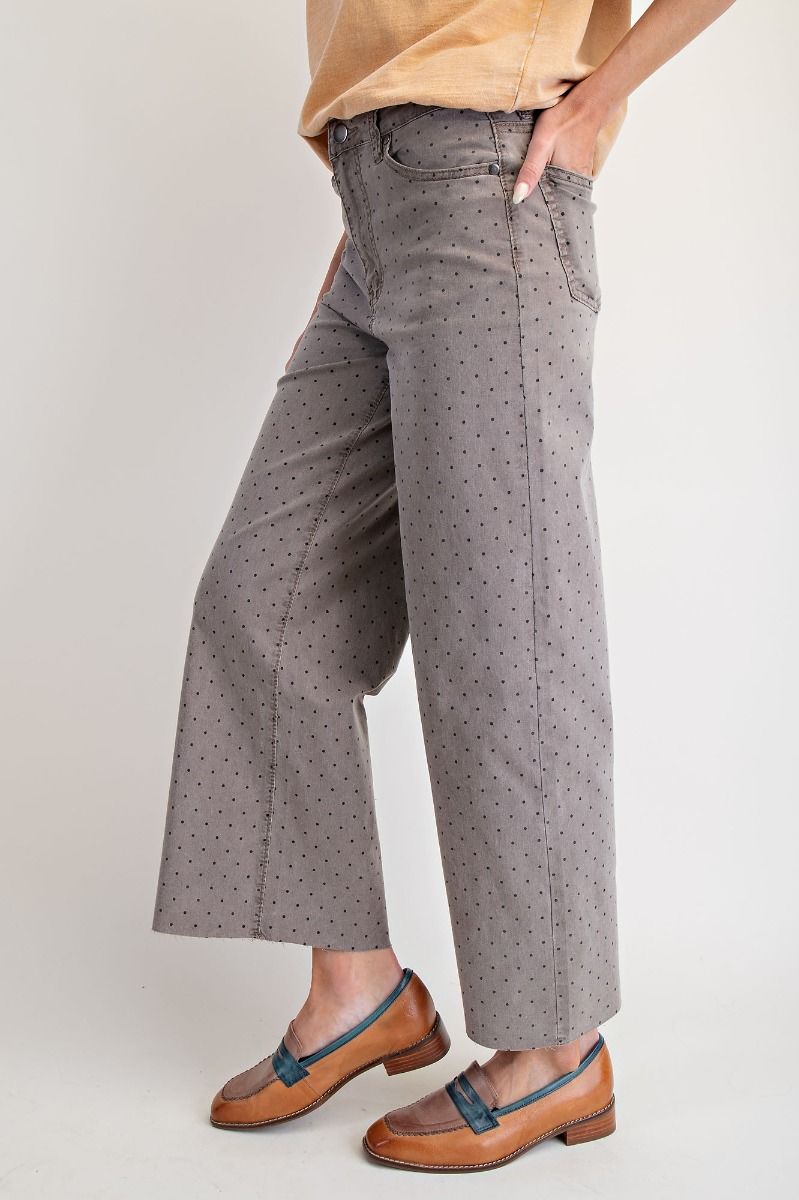 EASEL Polka Dot Printed Stretch Pants Mocha