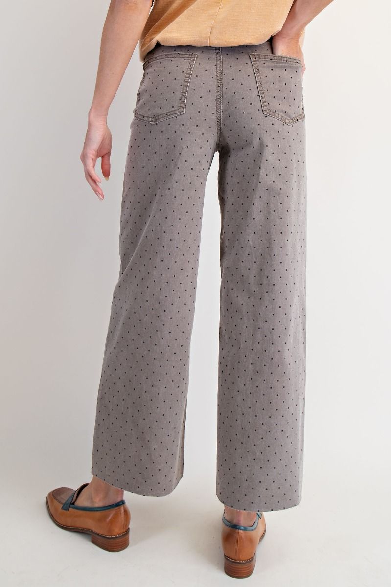 EASEL Polka Dot Printed Stretch Pants Mocha