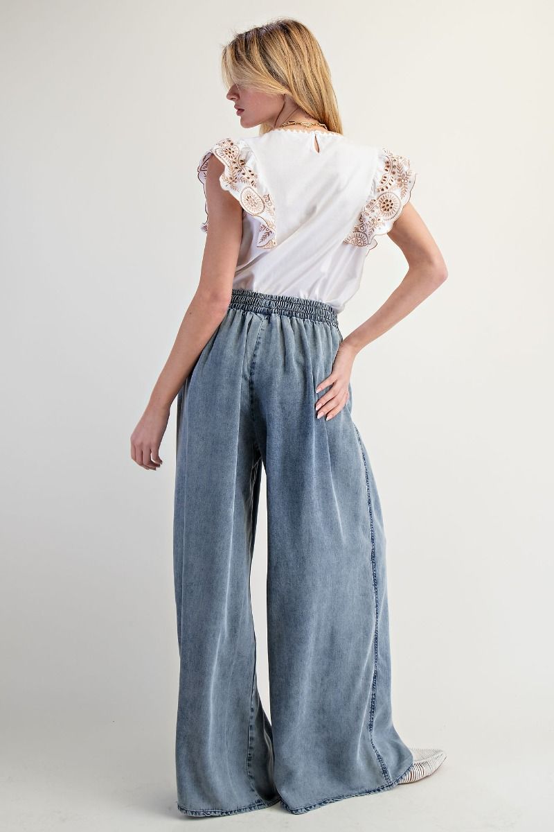 EASEL Chambray Palazzo Pants Washed Denim