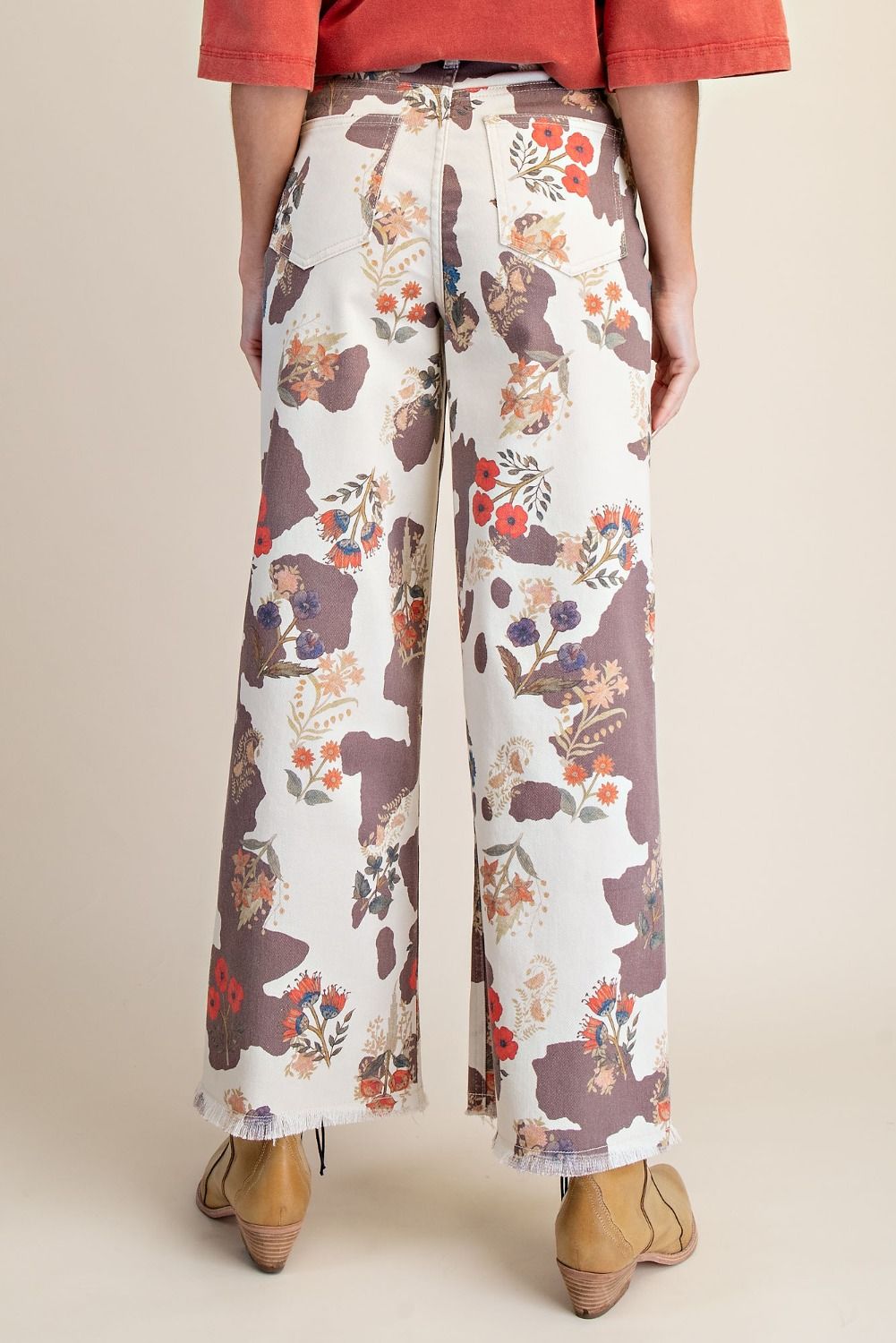 EASEL Mocha Floral Print Pants