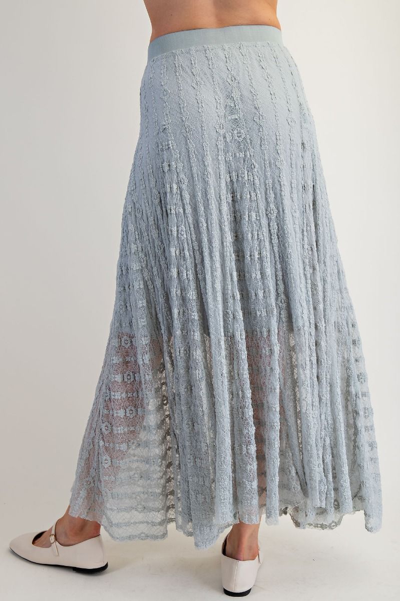 EASEL Allover Lace Maxi Skirt Dusty Blue