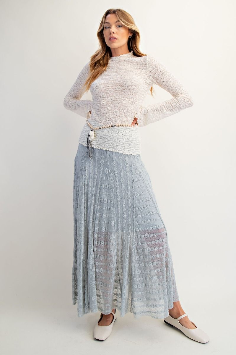 EASEL Allover Lace Maxi Skirt Dusty Blue