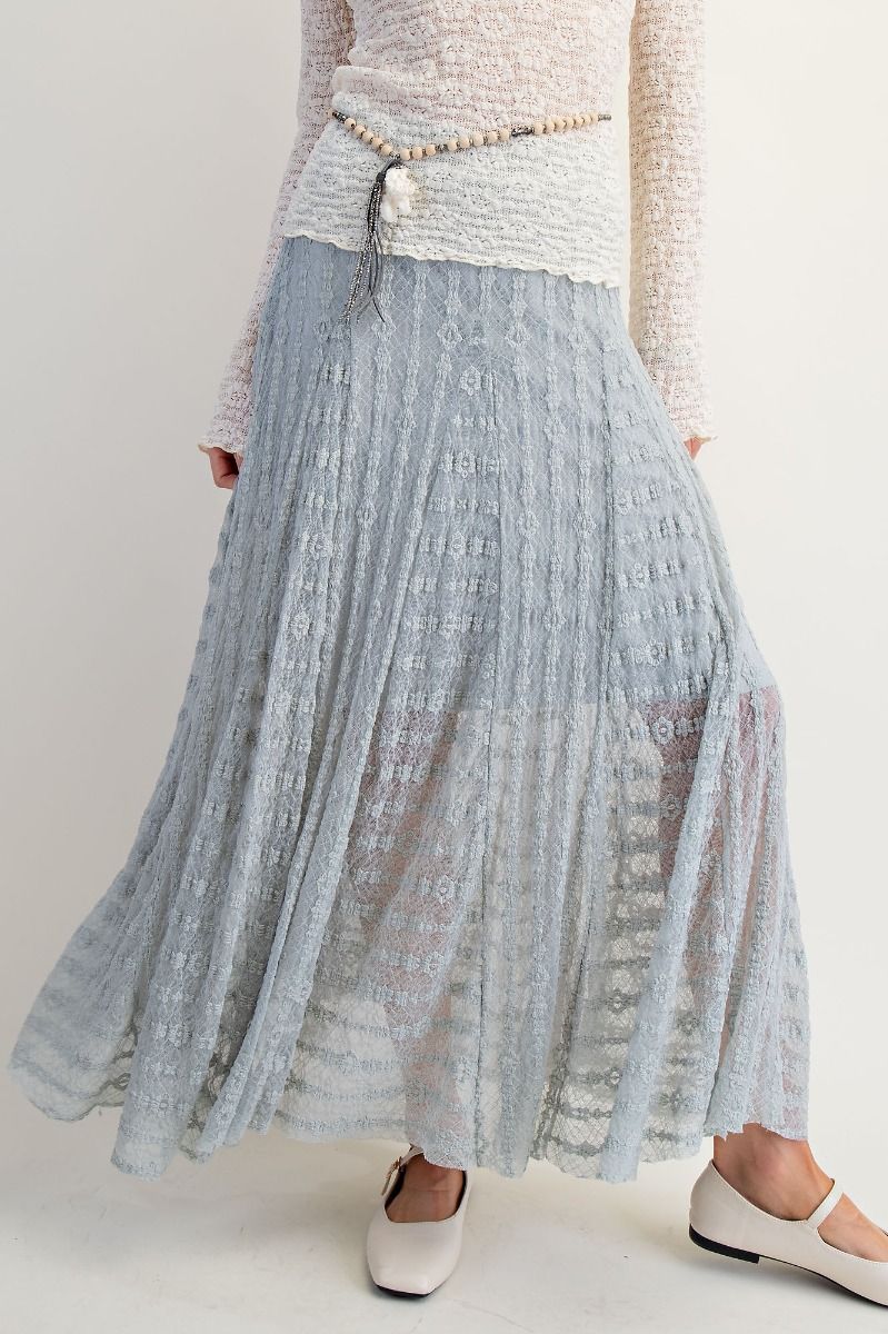 EASEL Allover Lace Maxi Skirt Dusty Blue