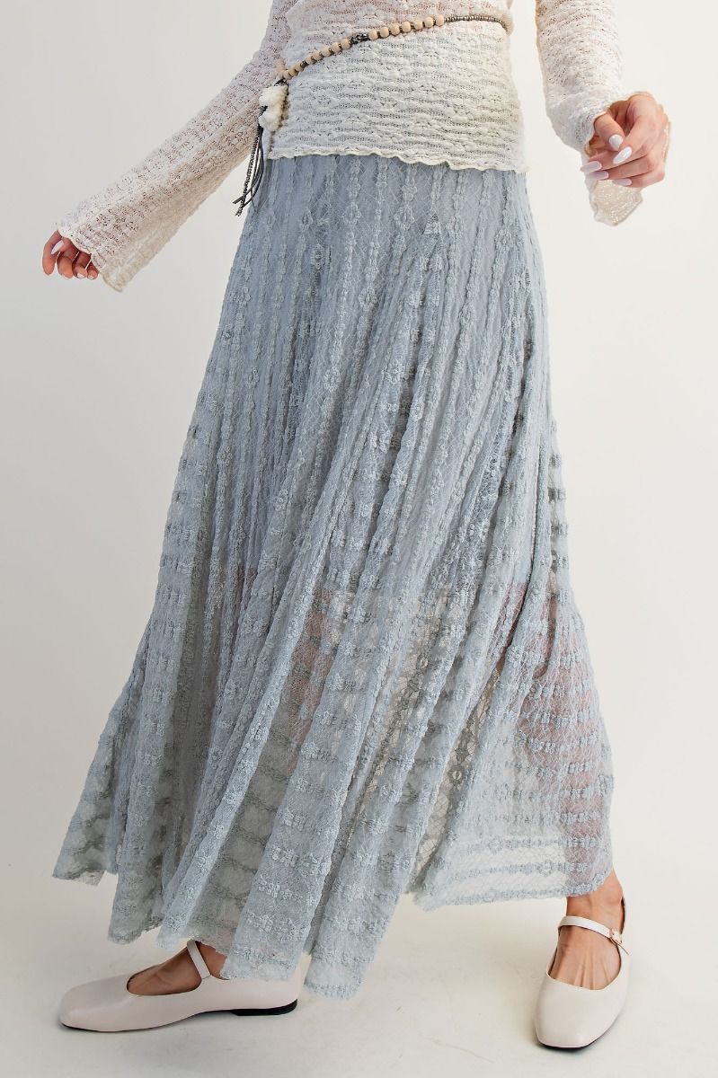 EASEL Allover Lace Maxi Skirt Dusty Blue