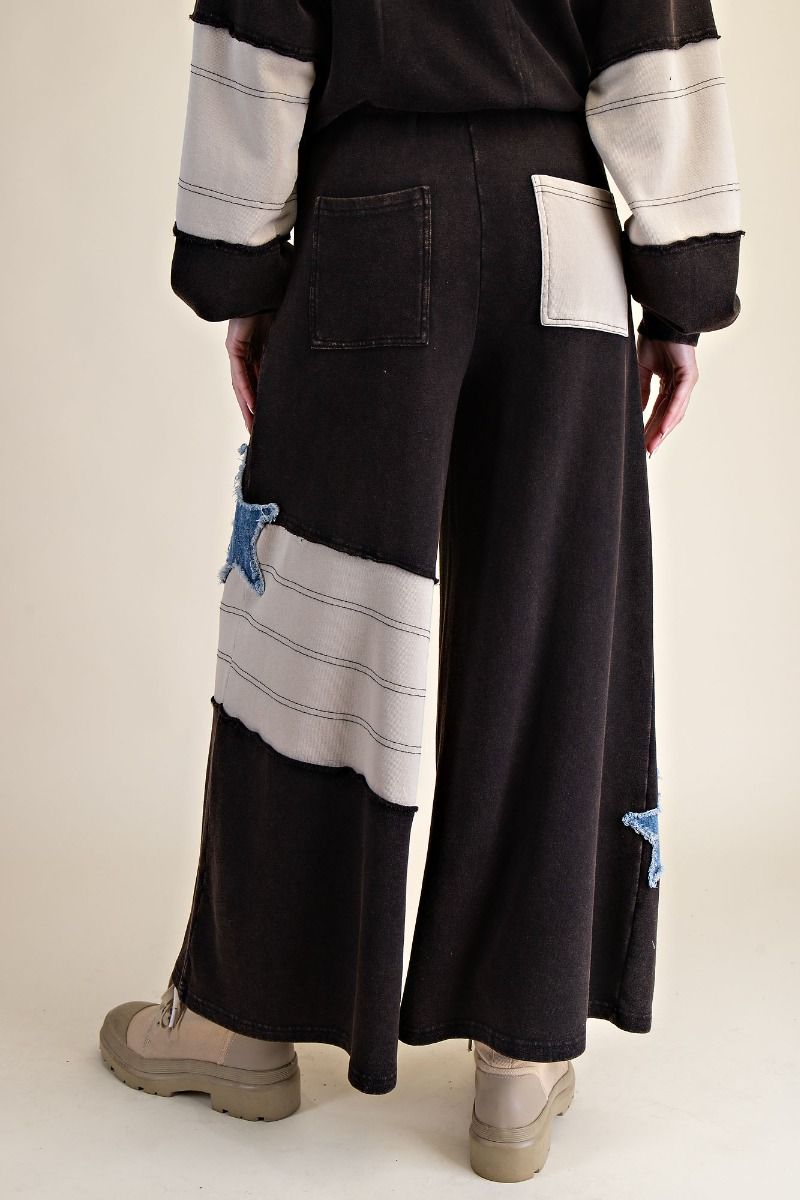 EASEL Star Patch Detailing Washed Terry Pants