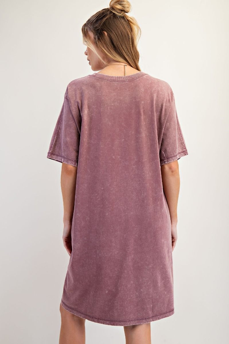 EASEL Rhinestone Mineral Washed Tunic Dress Dusty Mauve
