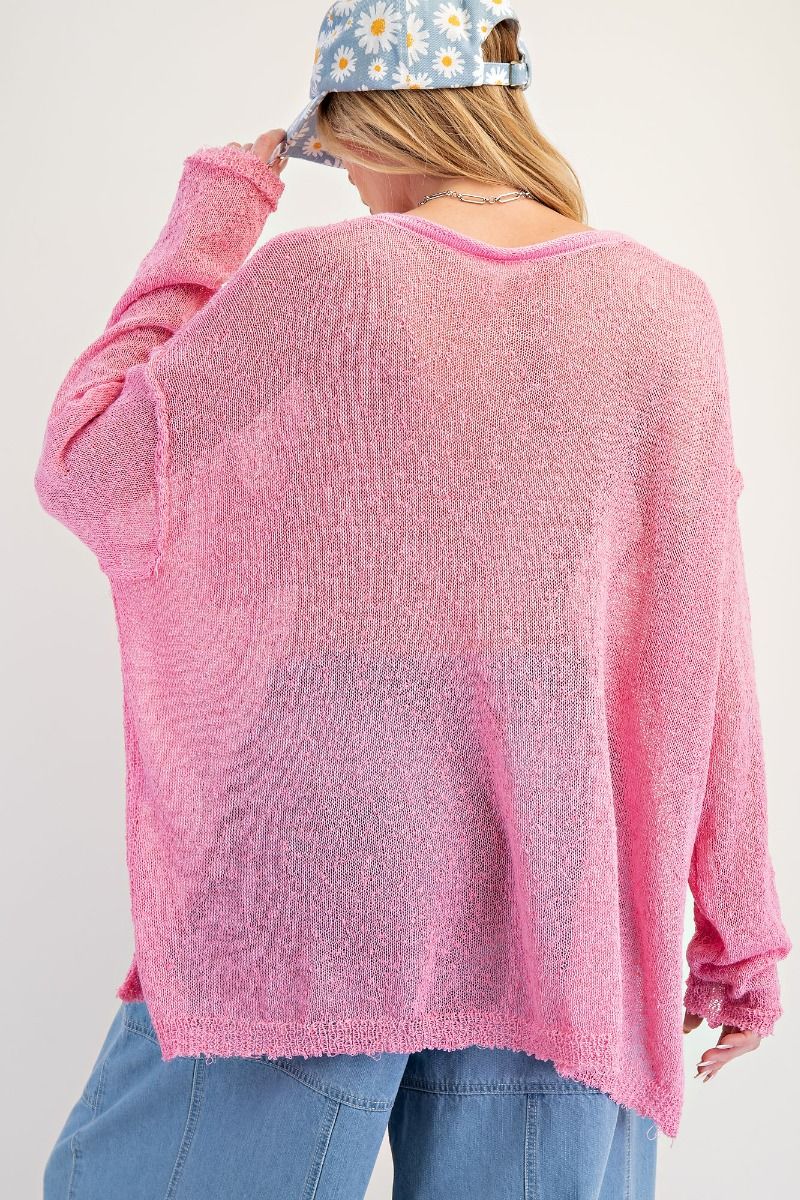 EASEL Long Sleeve Knitted Sweater Boxy Pullover Barbie Pink