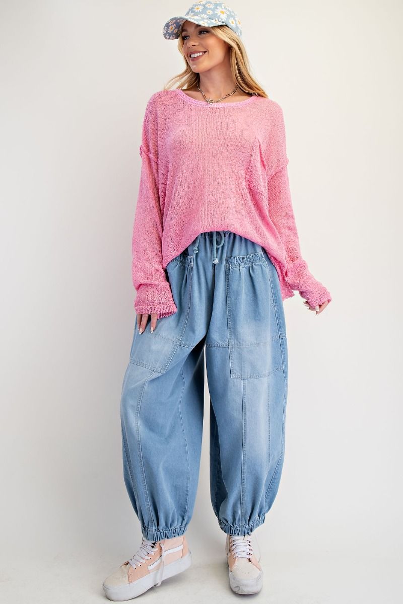 EASEL Long Sleeve Knitted Sweater Boxy Pullover Barbie Pink