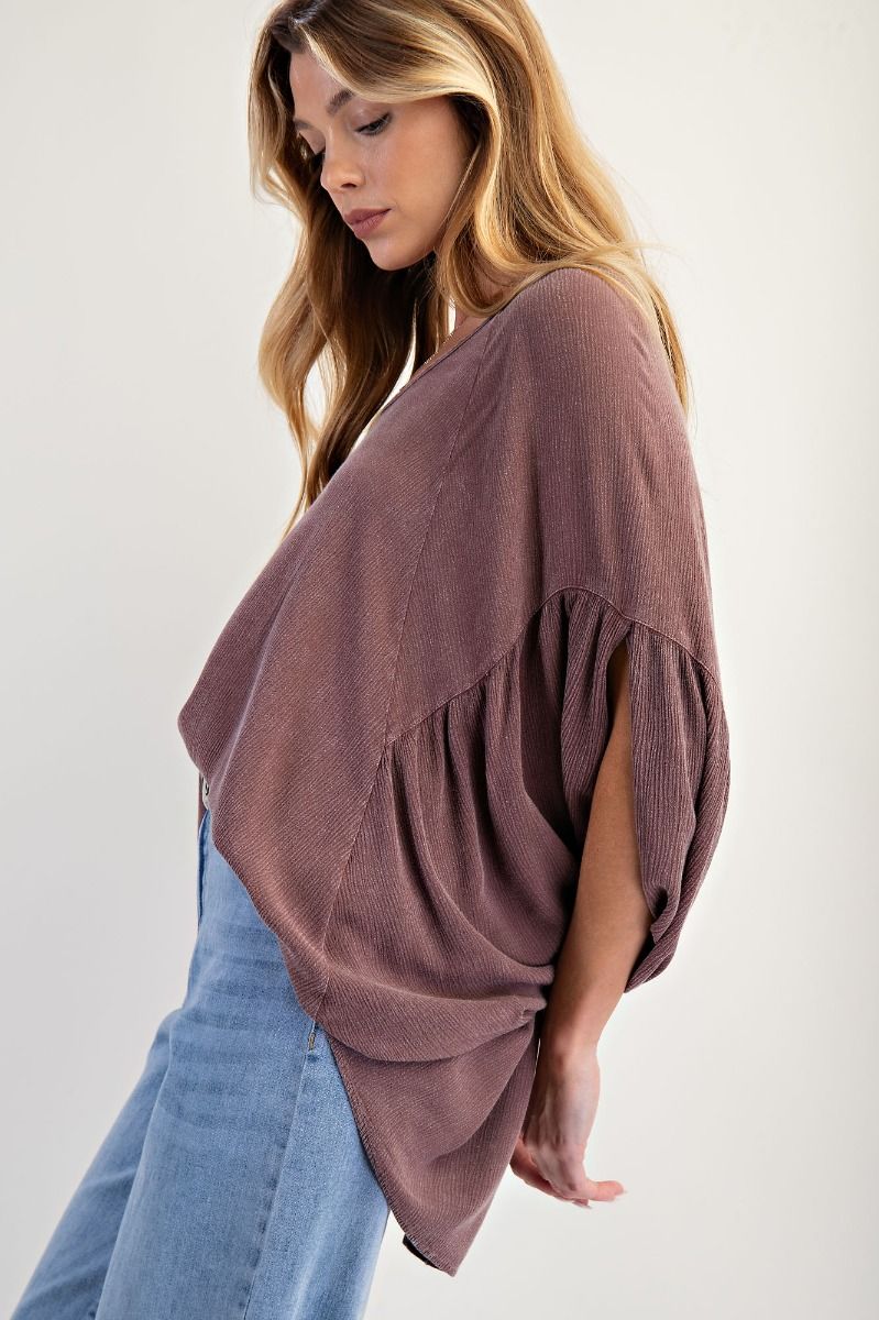 EASEL Mineral Washed Gauze Loose Fit Top Red Bean