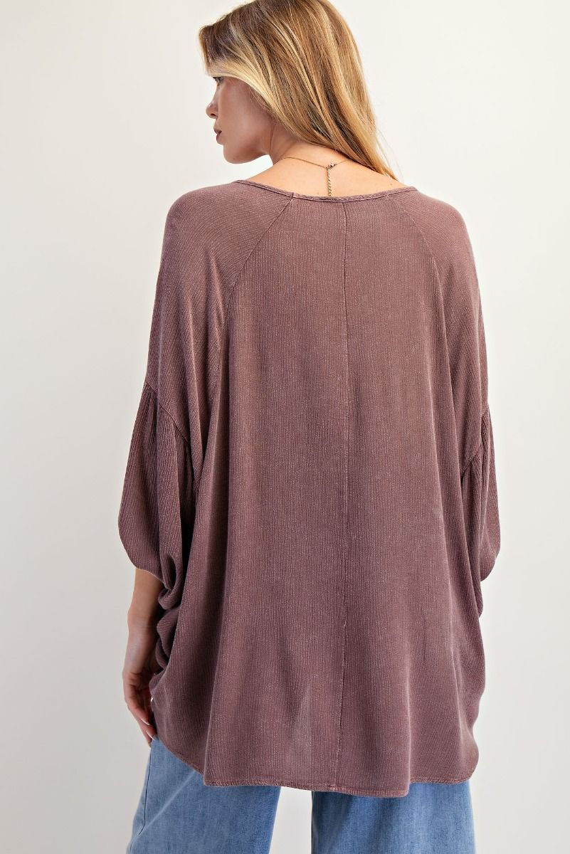 EASEL Mineral Washed Gauze Loose Fit Top Red Bean