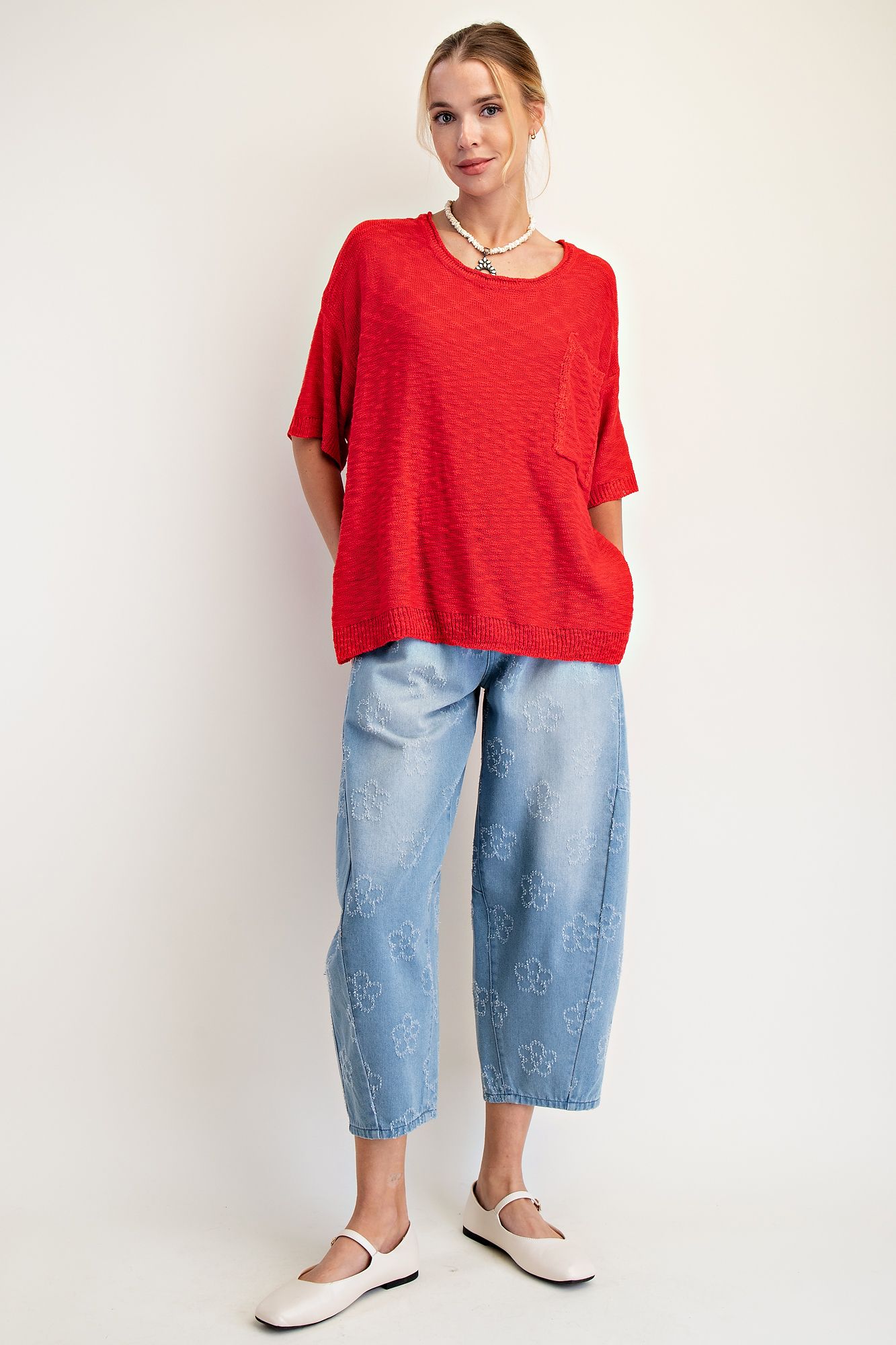 EASEL Loose Knit Sweater Tunic Red