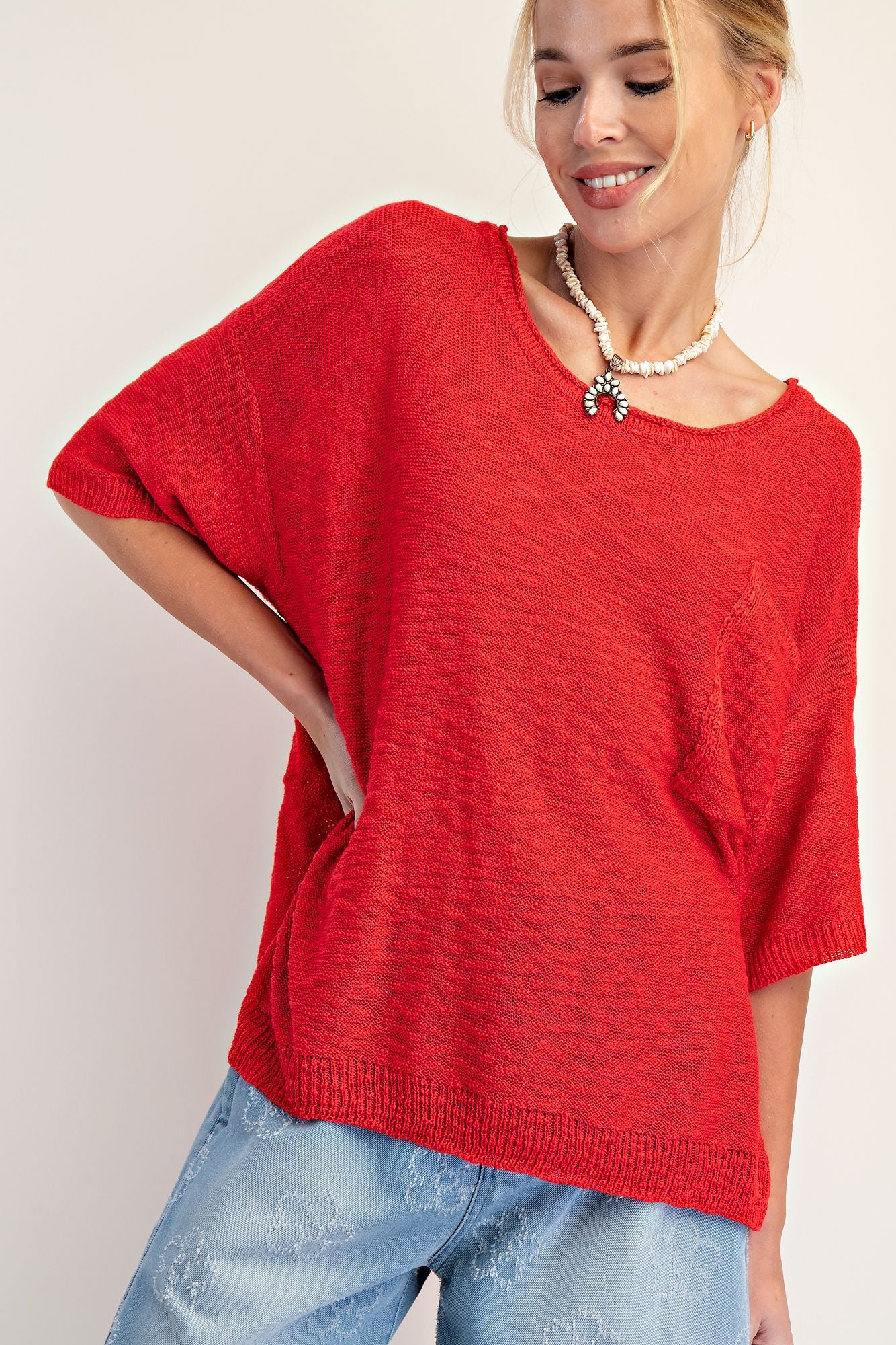 EASEL Loose Knit Sweater Tunic Red