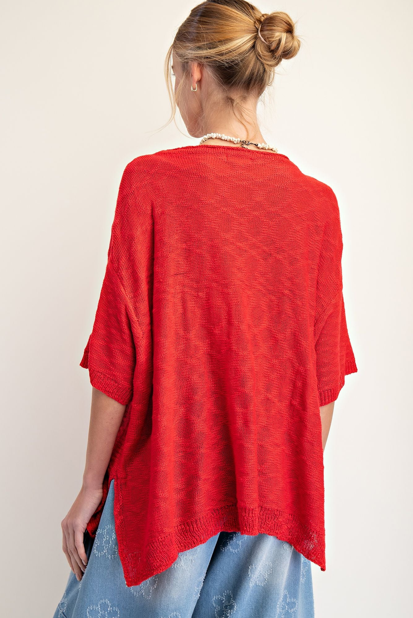 EASEL Loose Knit Sweater Tunic Red