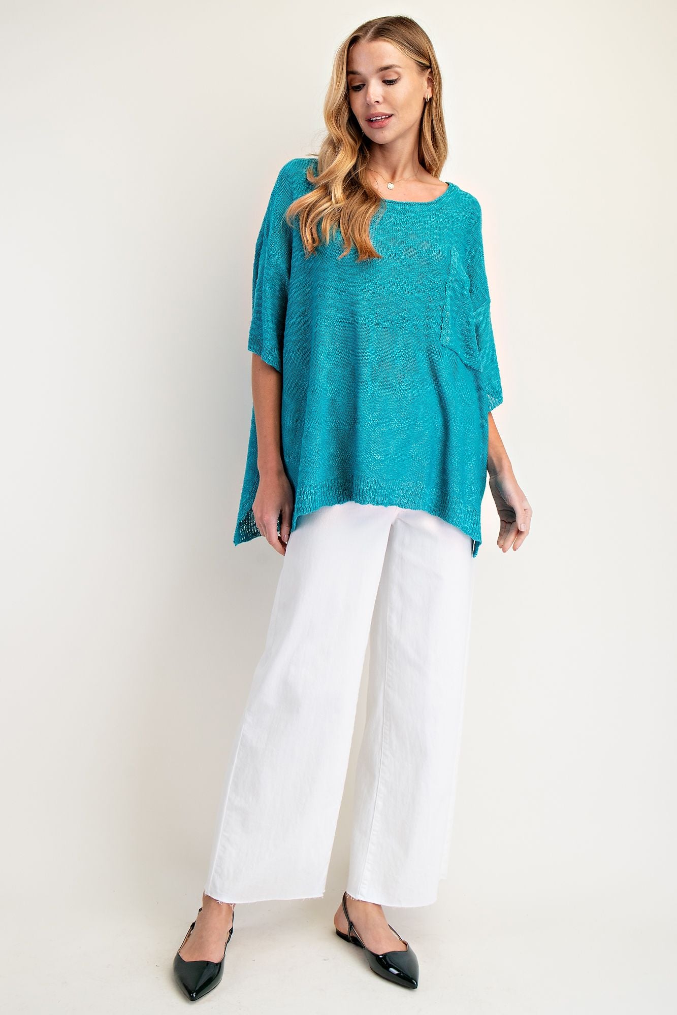 EASEL Loose Knit Sweater Tunic Teal Green