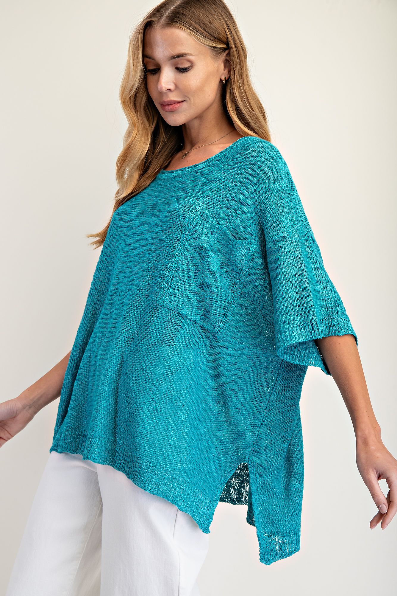 EASEL Loose Knit Sweater Tunic Teal Green