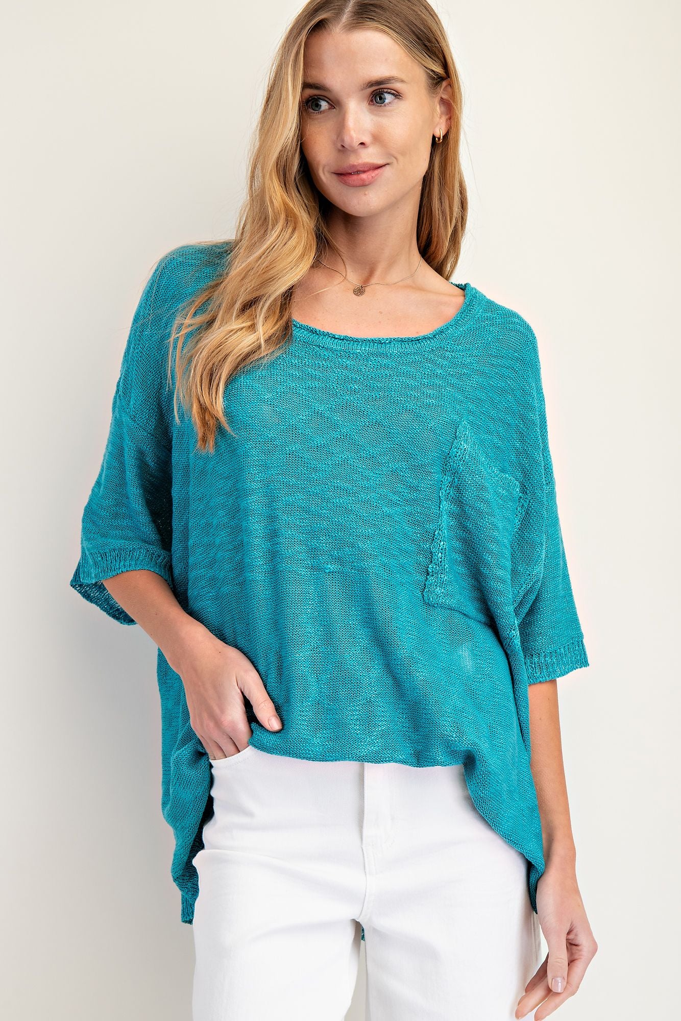 EASEL Loose Knit Sweater Tunic Teal Green