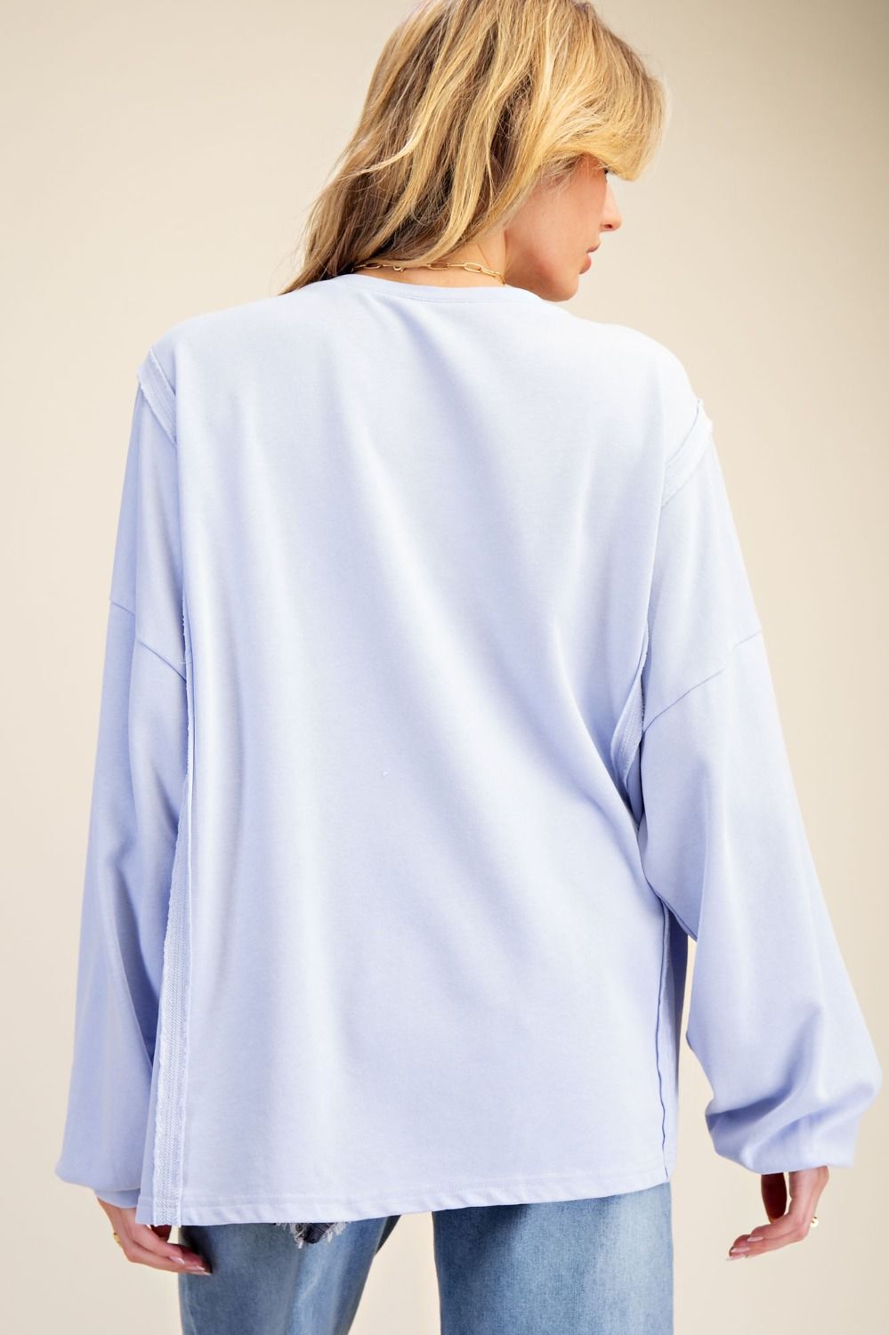 EASEL Heart Patch Terry Knit Pullover Love Dusty Blue