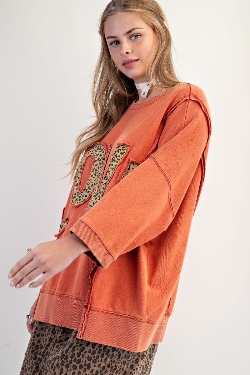EASEL Animal Print Love Sweatshirt Spice