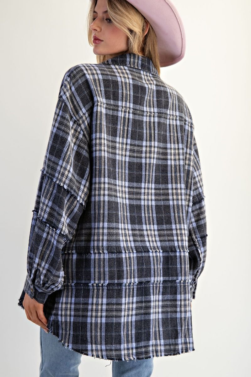 EASEL Washed Plaid Shirt Tunic