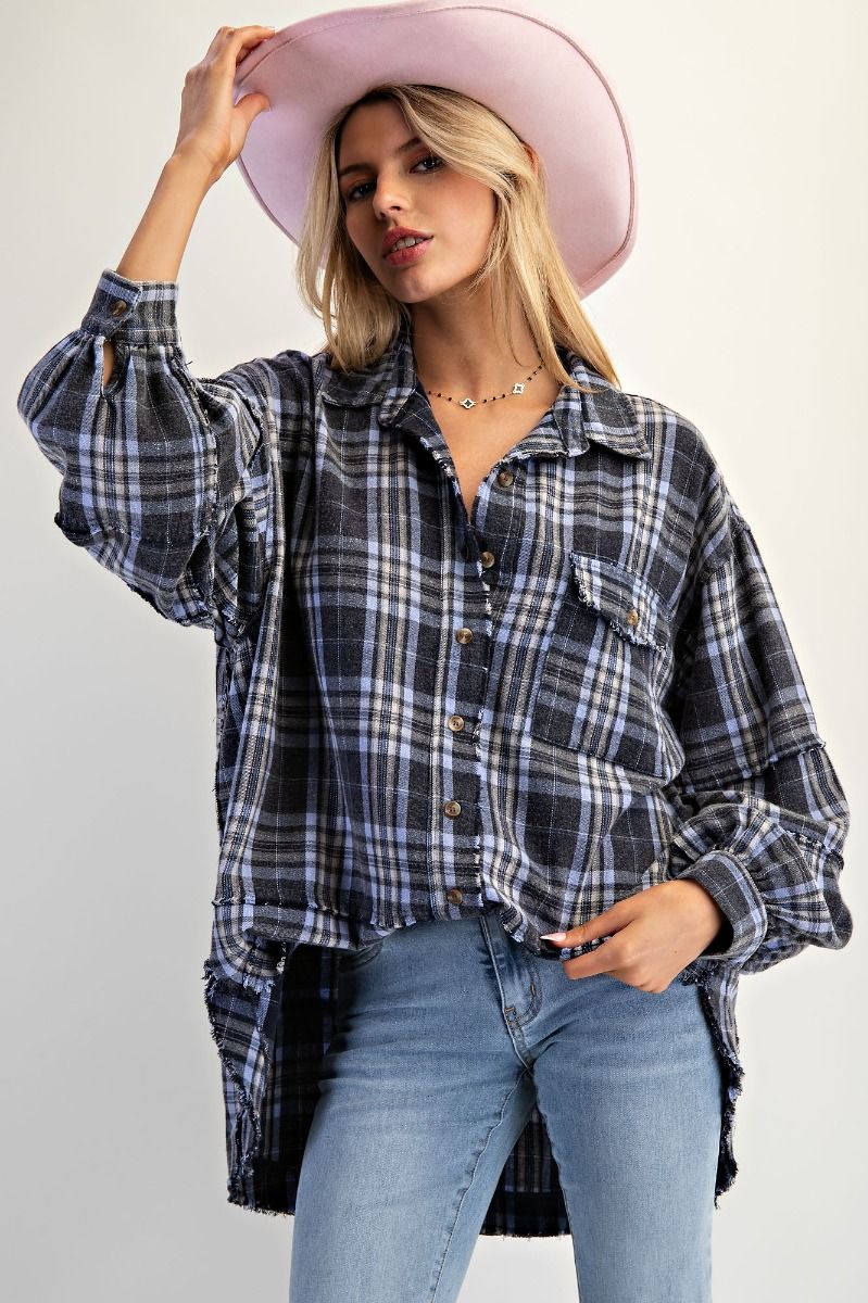 EASEL Washed Plaid Shirt Tunic