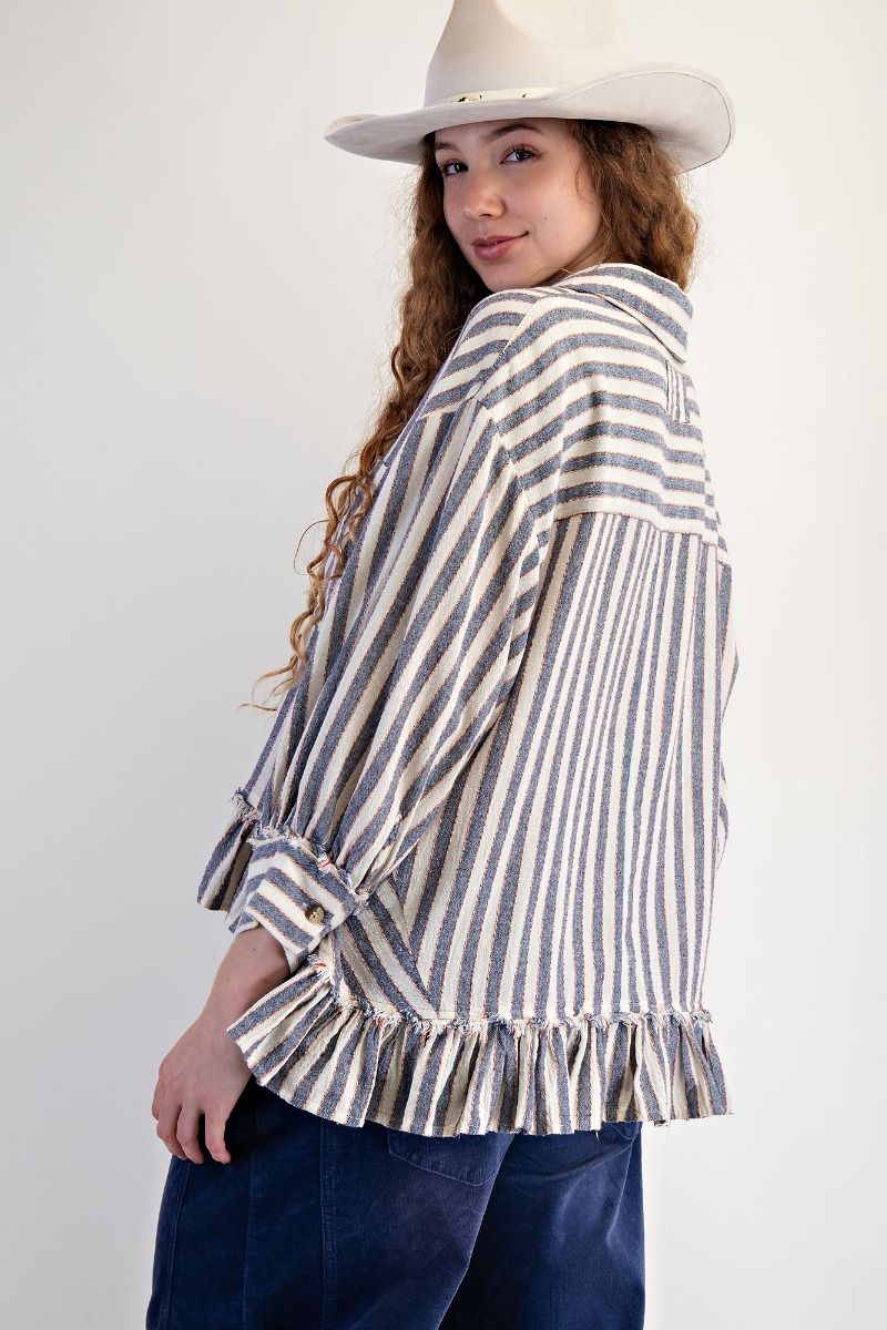 EASEL 3/4 Sleeve Stripe Linen Shirt