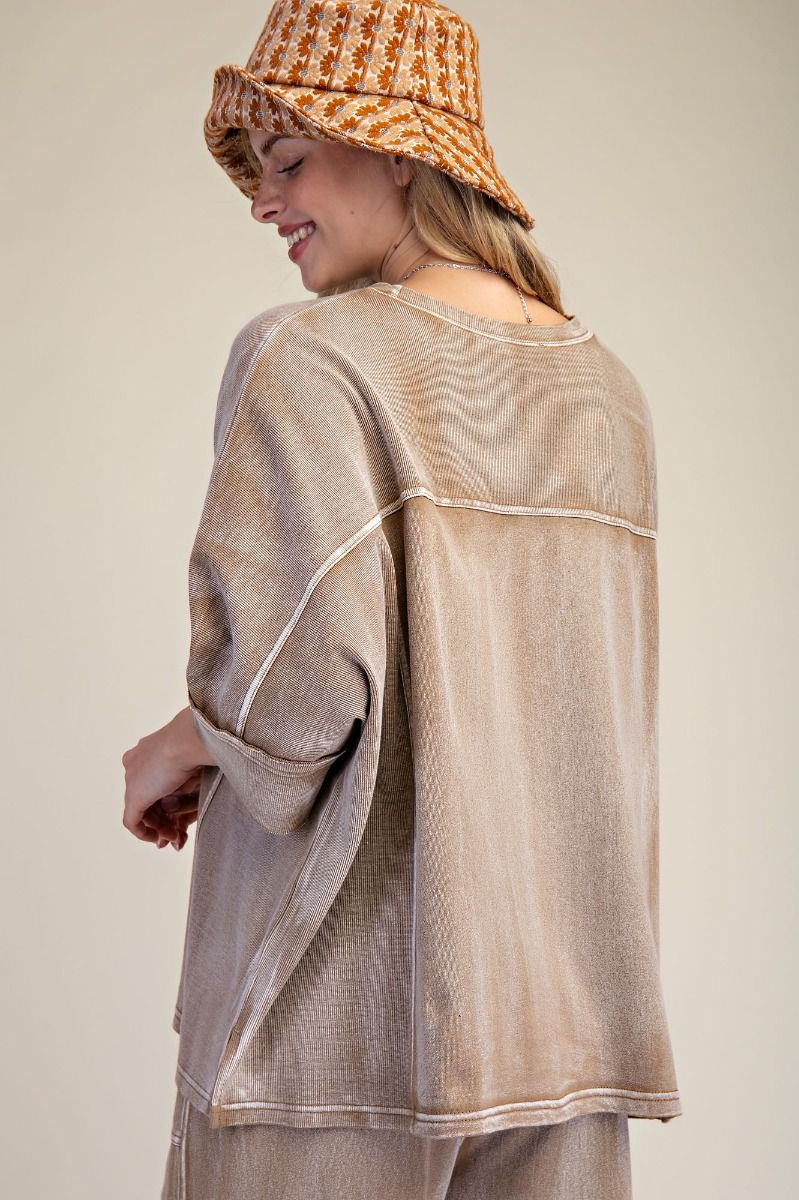 EASEL Monkey Washed Terry Knit Top Camel