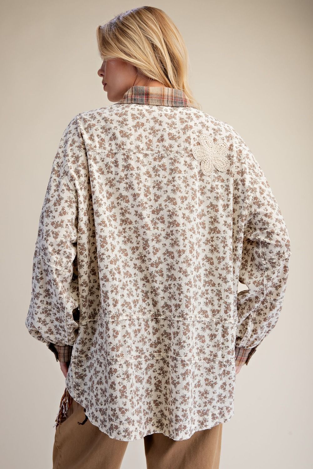 EASEL Khaki Floral Patch Top