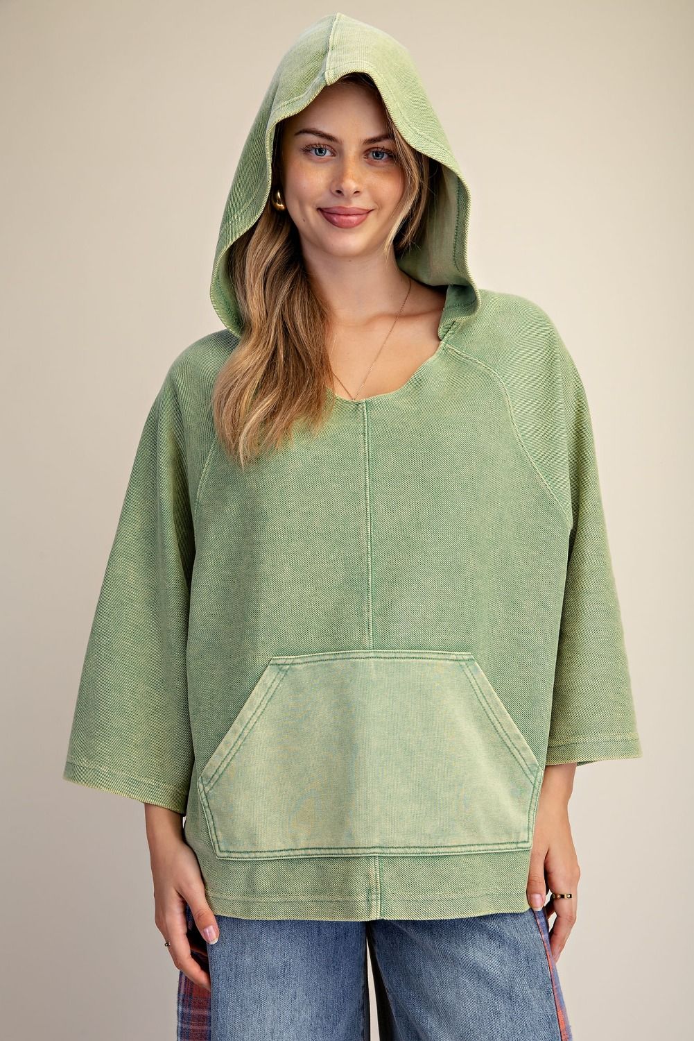 Easel Matcha Mineral Washed Hoodie Pullover
