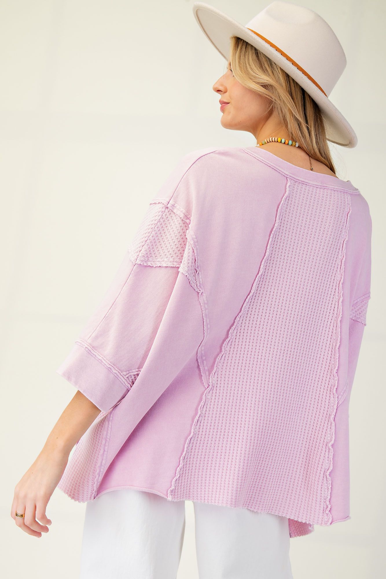 EASEL THERMAL MIX TERRY KNIT MINERAL WASHED TOP Plus Pretty