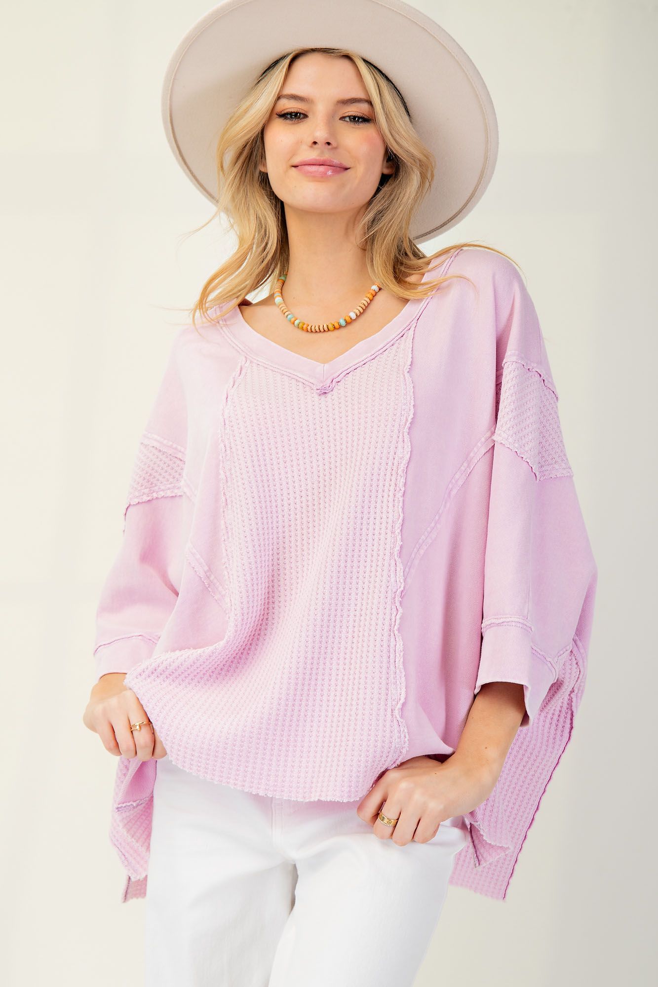 EASEL THERMAL MIX TERRY KNIT MINERAL WASHED TOP Plus Pretty