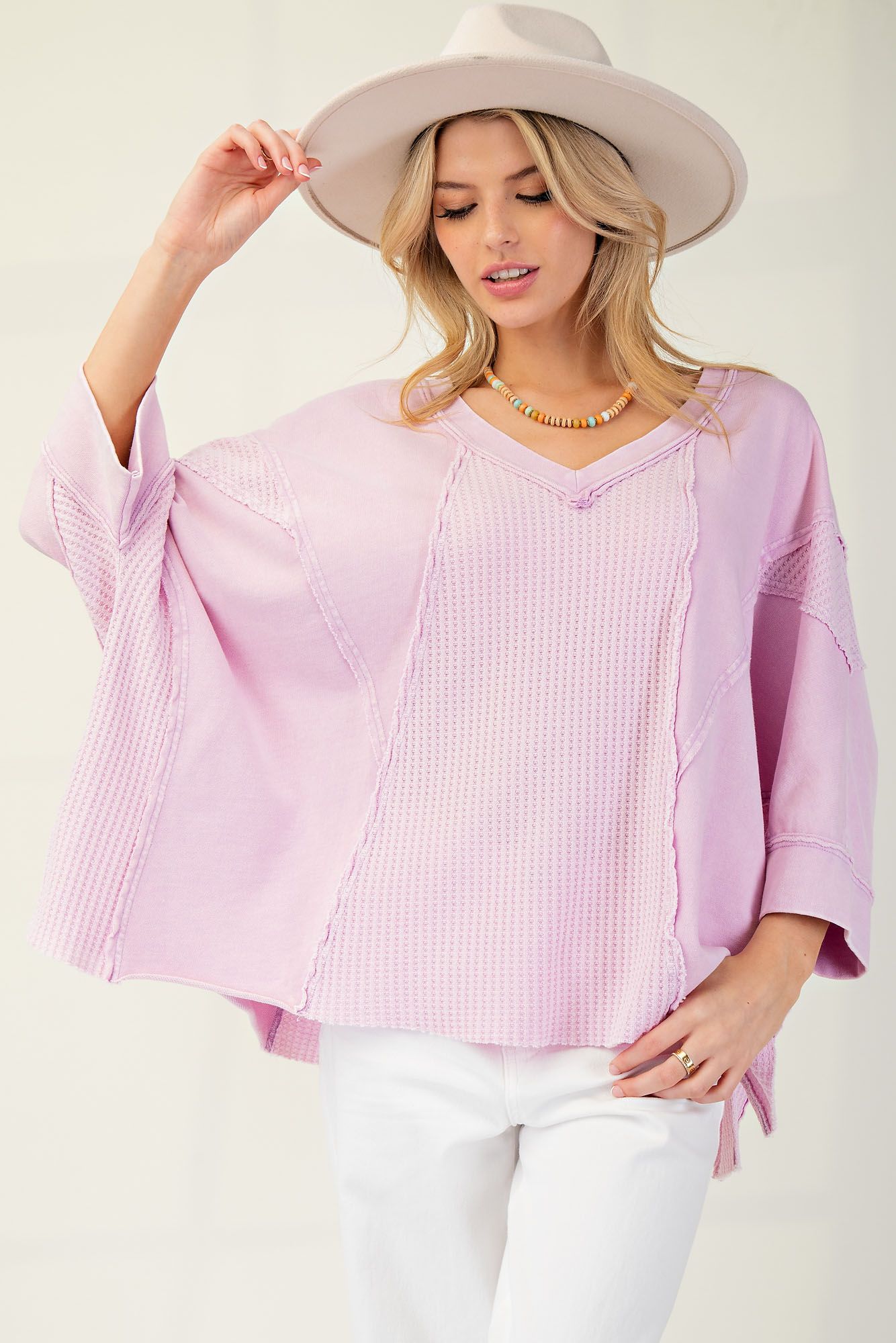 EASEL THERMAL MIX TERRY KNIT MINERAL WASHED TOP Plus Pretty