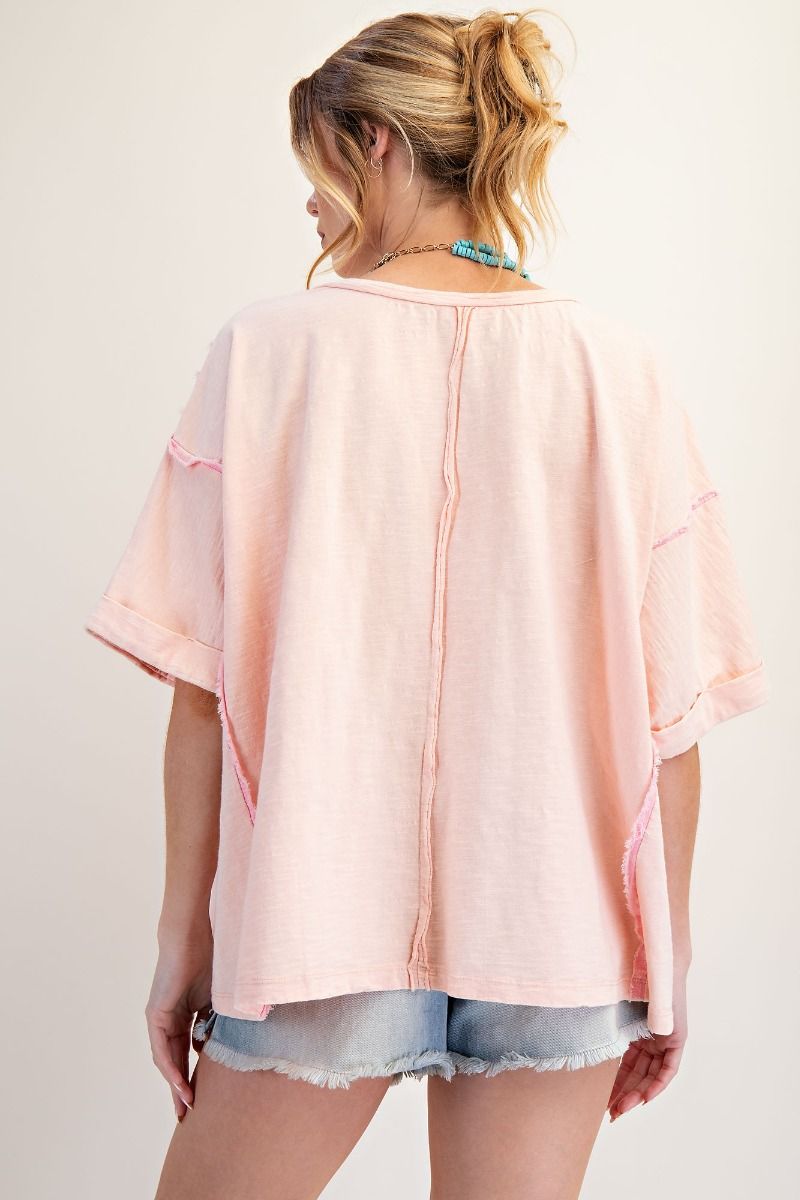 EASEL FLOWER PATCH MINERAL WASHED COTTON SLUB TOP BLUSH