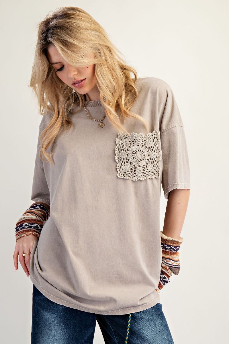 EASEL Mushroom Crochet Pocket Top