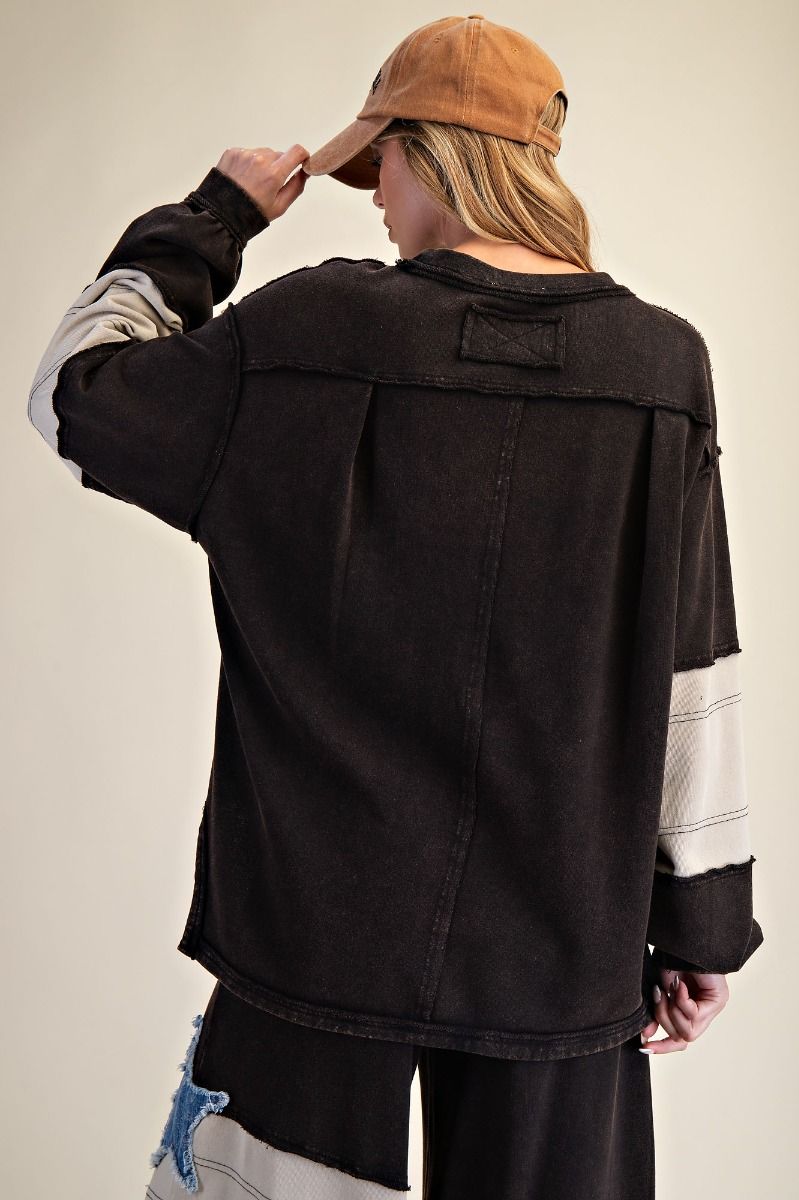 EASEL Star Patch Detailing Washed Terry Pullover