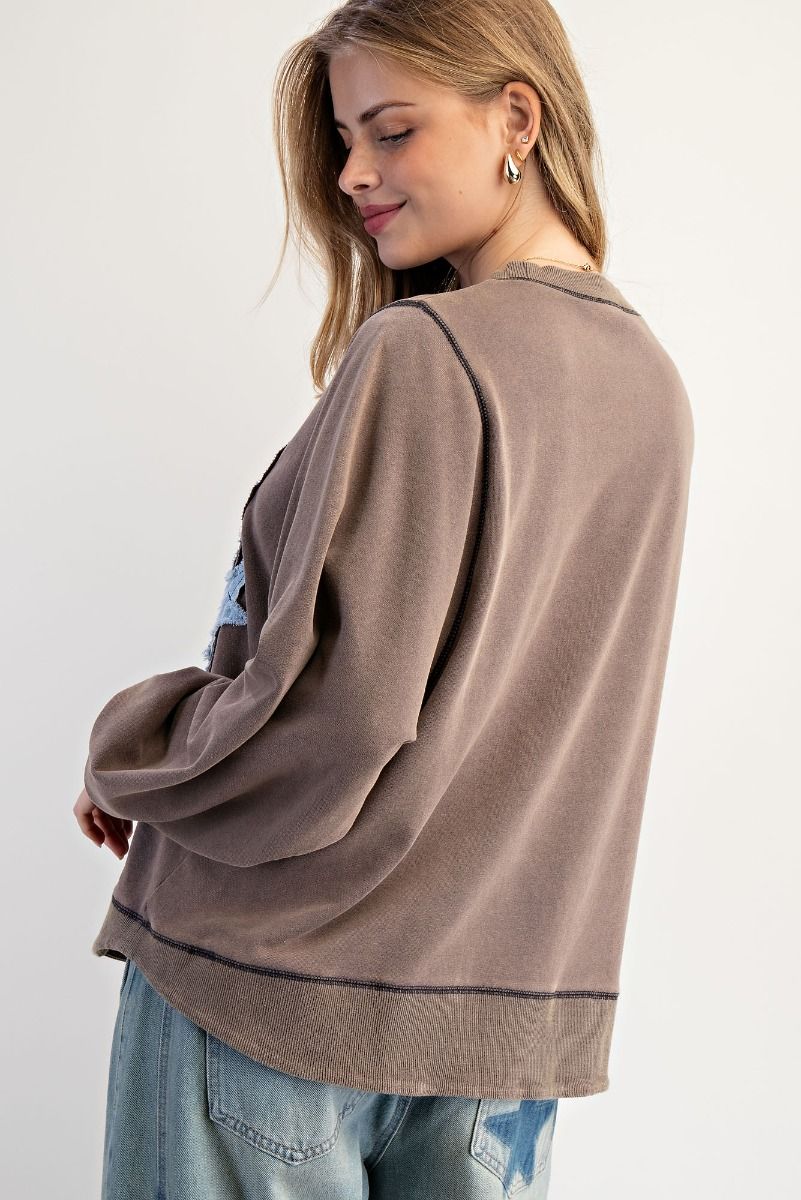 EASEL USA Patch Wash Terry Pullover Mocha