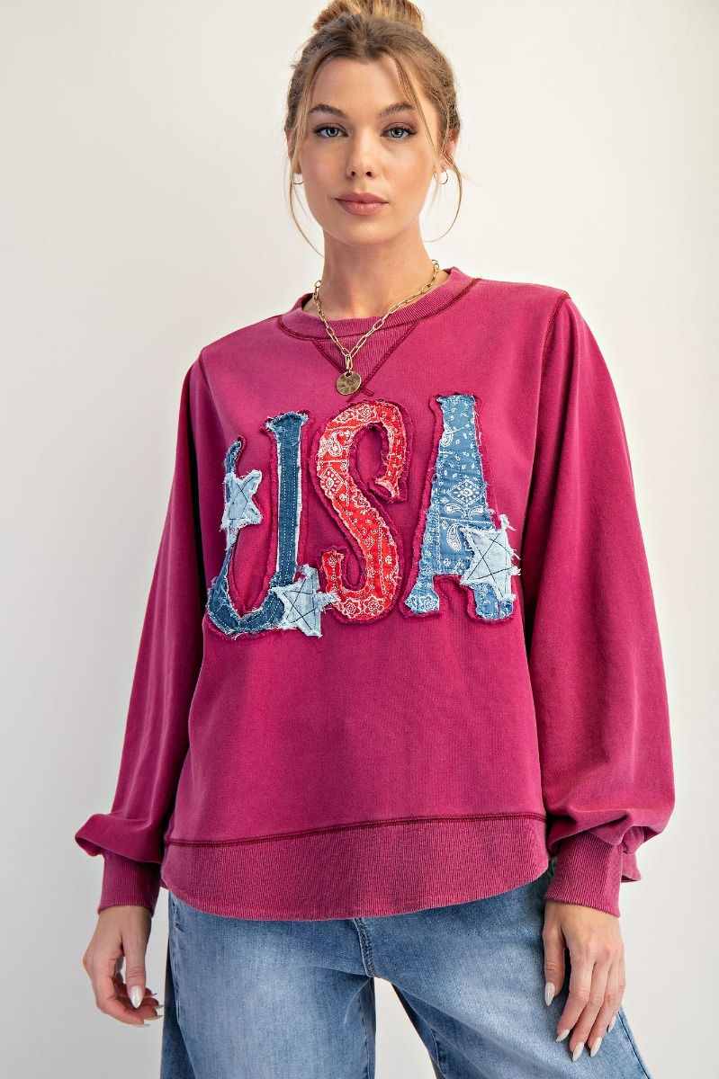 EASEL USA Patch Wash Terry Pullover Mulberry