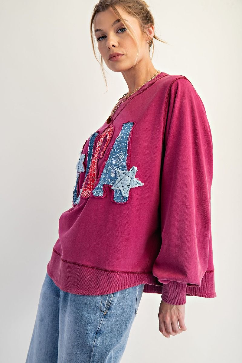 EASEL USA Patch Wash Terry Pullover Mulberry