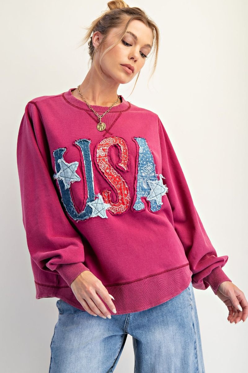 EASEL USA Patch Wash Terry Pullover Mulberry