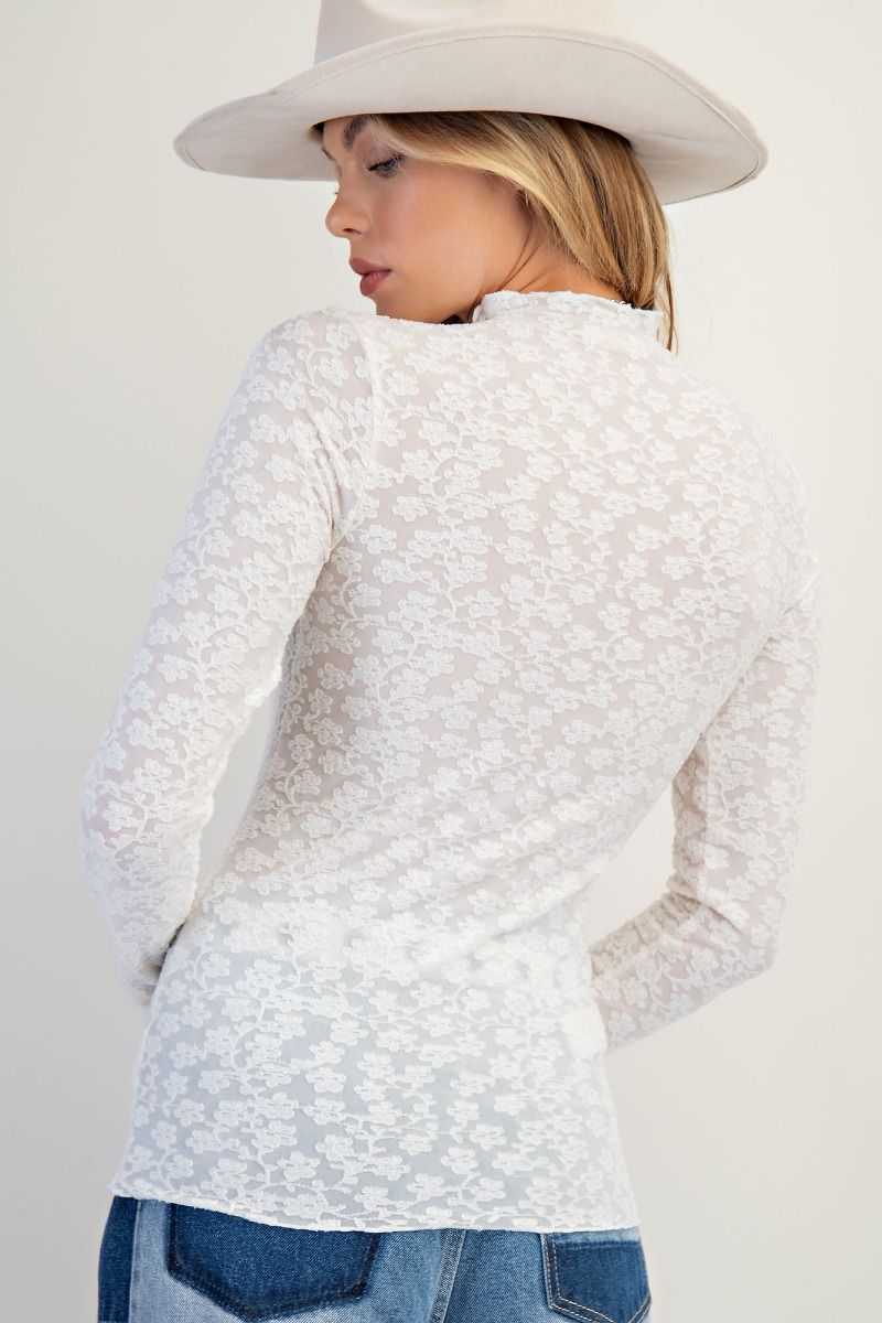 EASEL Lace Fitted Mesh Top Ivory