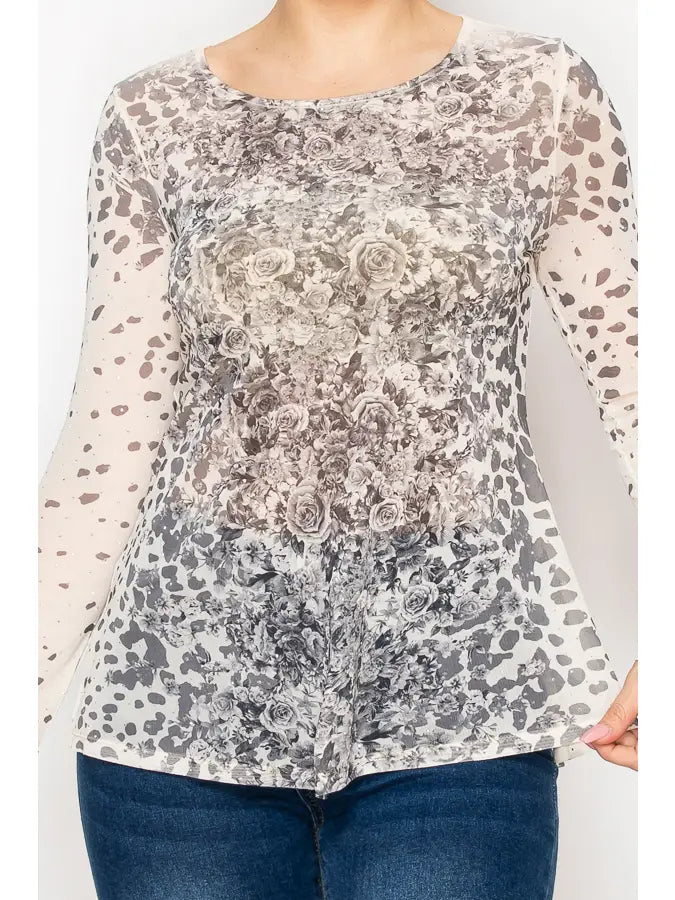 ORIGAMI Leo Rose Sparkle Mesh Top