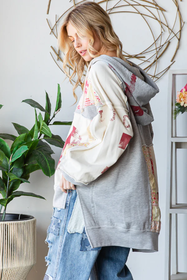 Oli & Hali Washed Patchwork Letter Print Detail Hooded Top