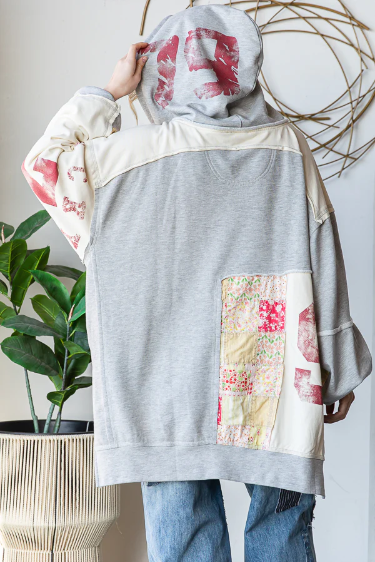 Oli & Hali Washed Patchwork Letter Print Detail Hooded Top