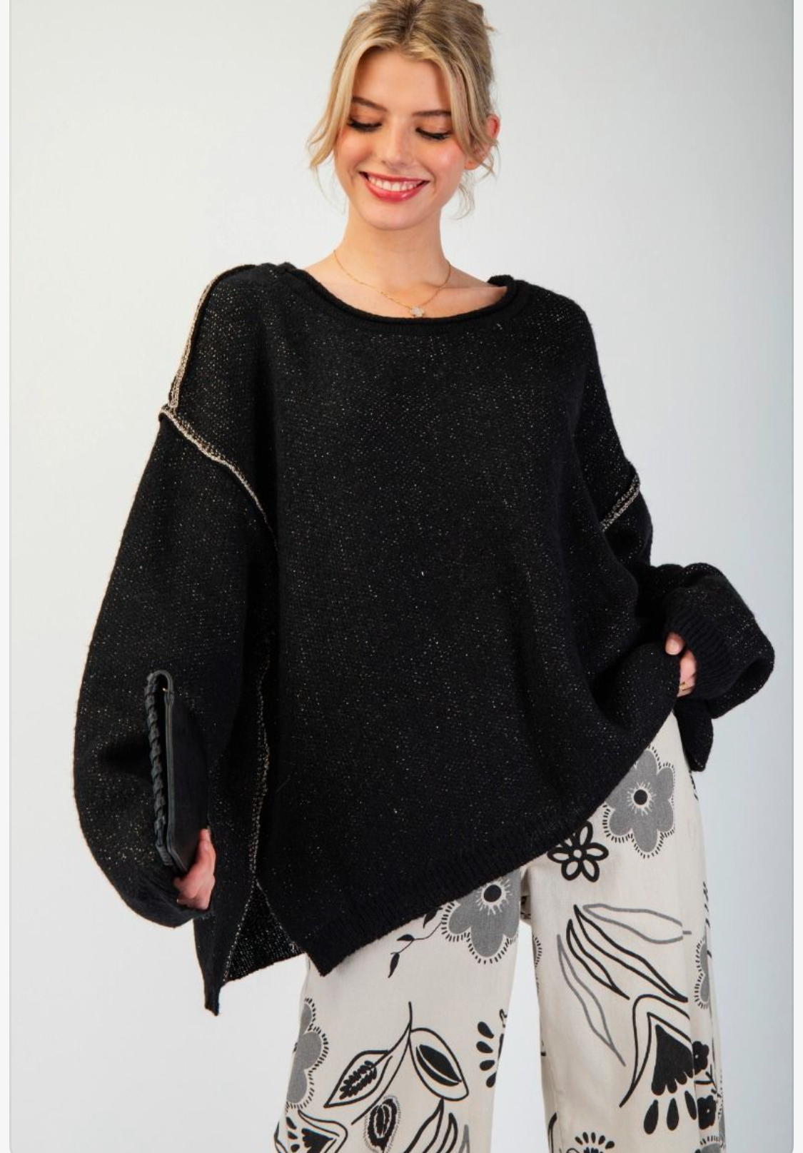 EASEL sweater with metallic thread in black