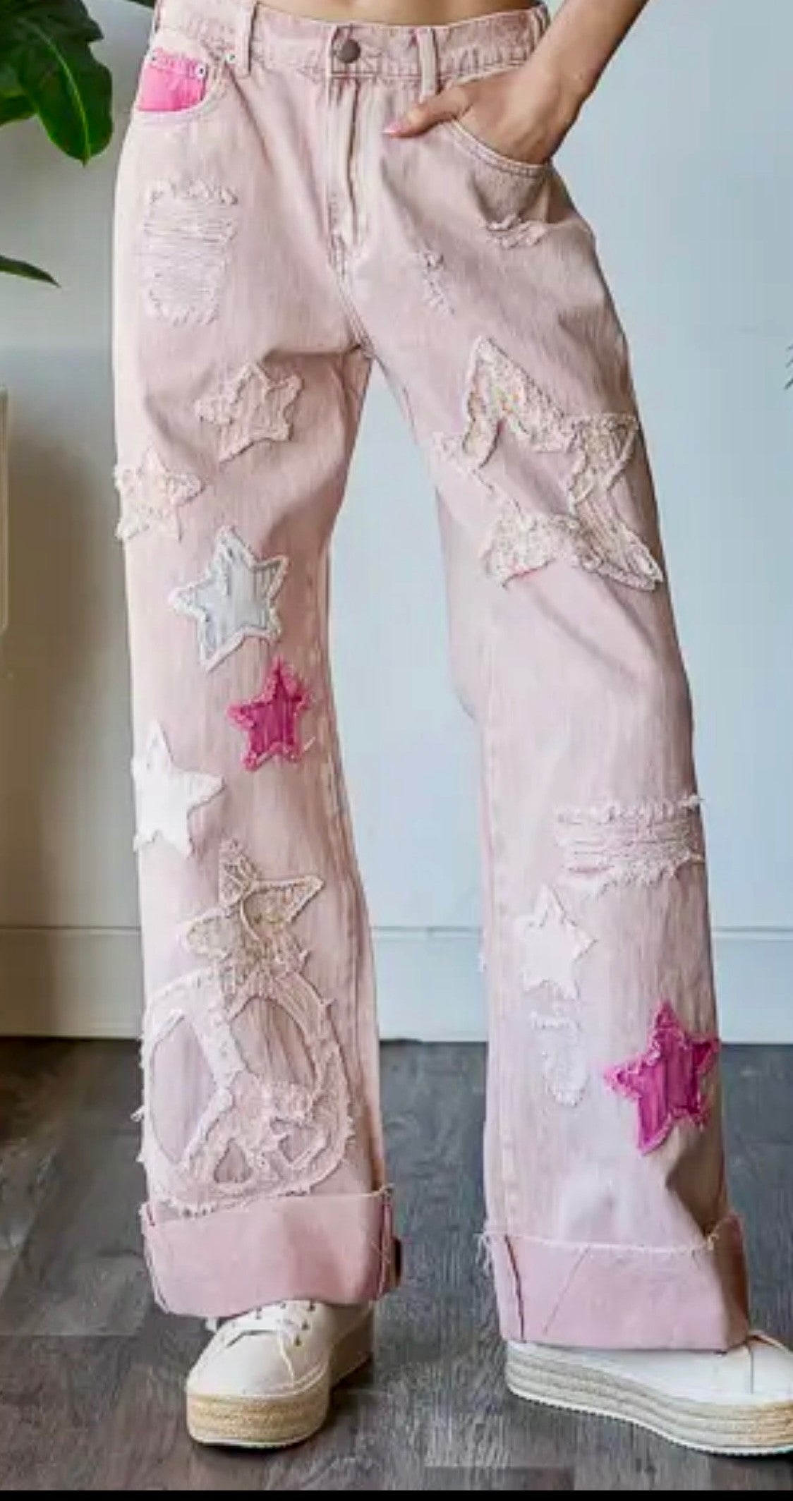Oli & Hali Washed Star Patchwork Detail Denim Jeans PINK