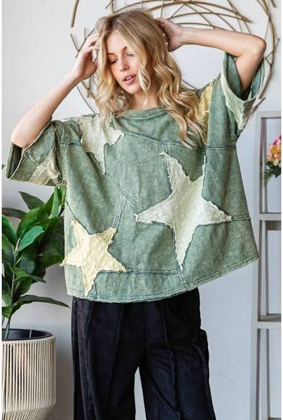 Oli & Hali Star Patch T-Shirt Vintage Washed Green