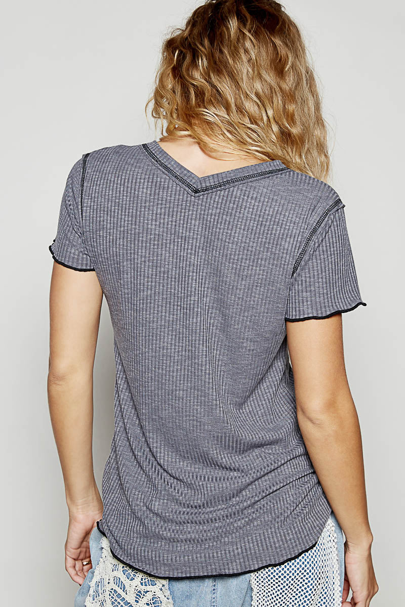 POL Charcoal V-Neck Top